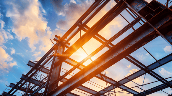 Bild von Stahlträgern eines Gebäudes im Bau.